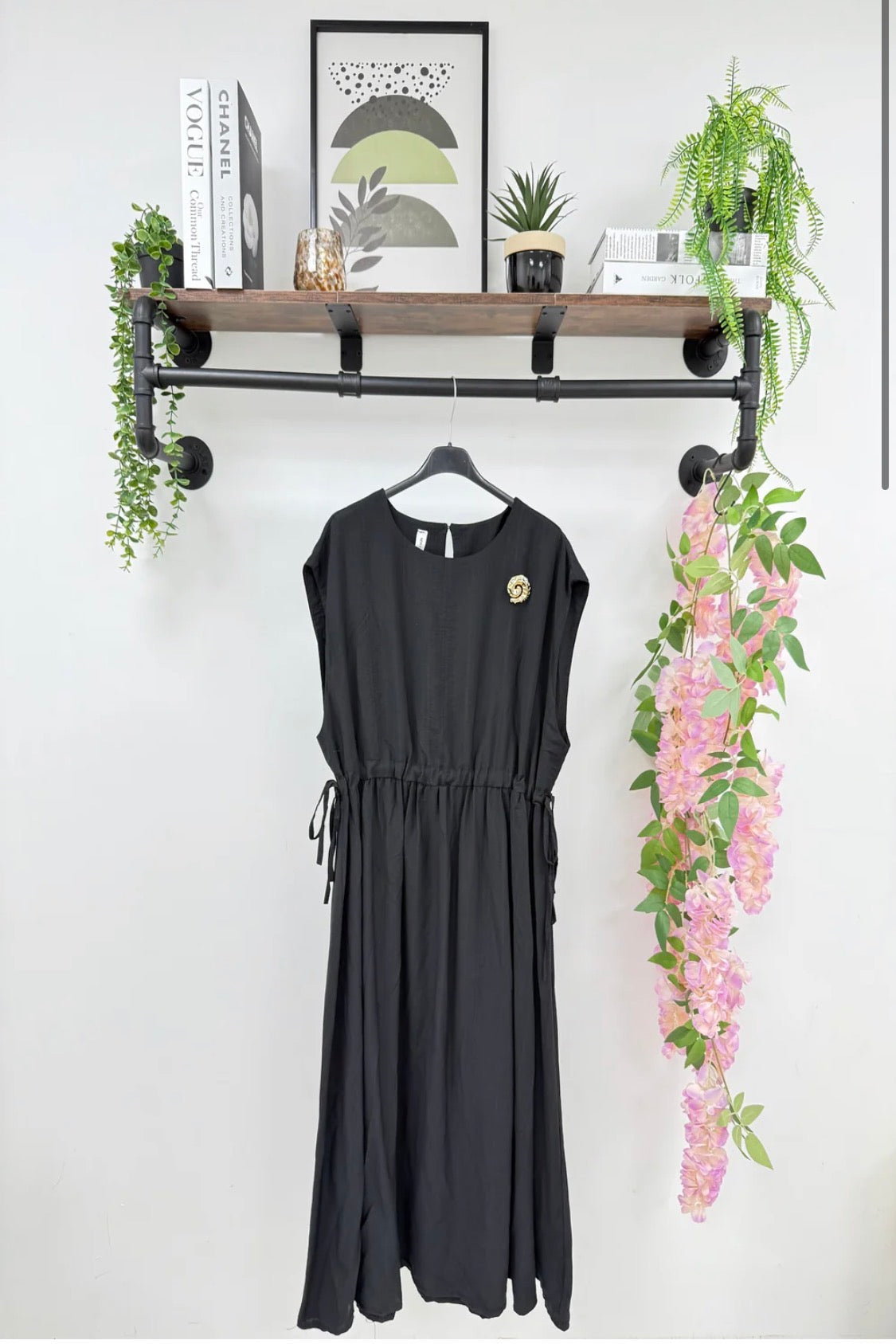 Gathered Waist Dress Black