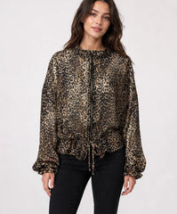 Leopard Print sheer Zip-Up Jacket