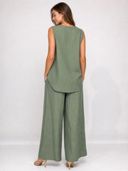Textured V-Neck Wide-Leg Co-Ord Khaki