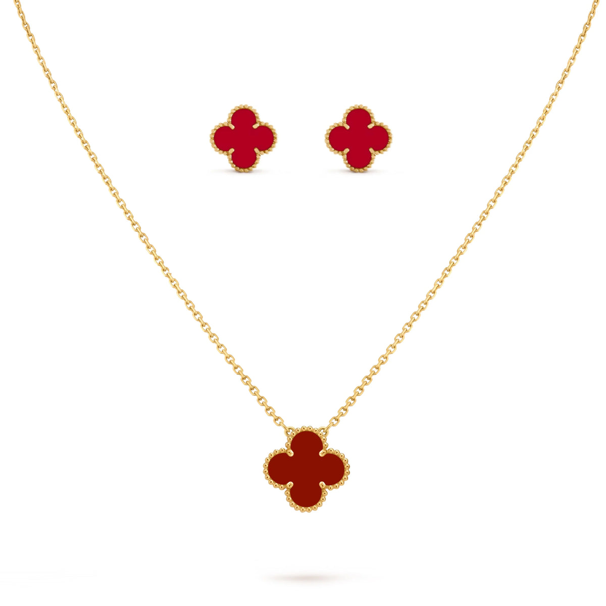 Clover Necklace and Earrings Set Red