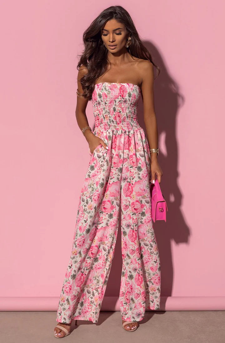 Bandeau Floral Jumpsuit in Pink