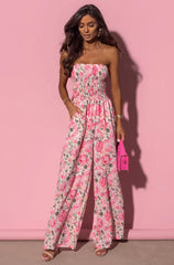 Bandeau Floral Jumpsuit in Pink