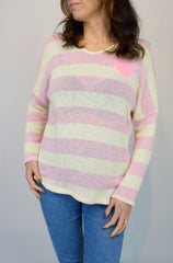 Cotton Blend Heart Stripe Knit Pink