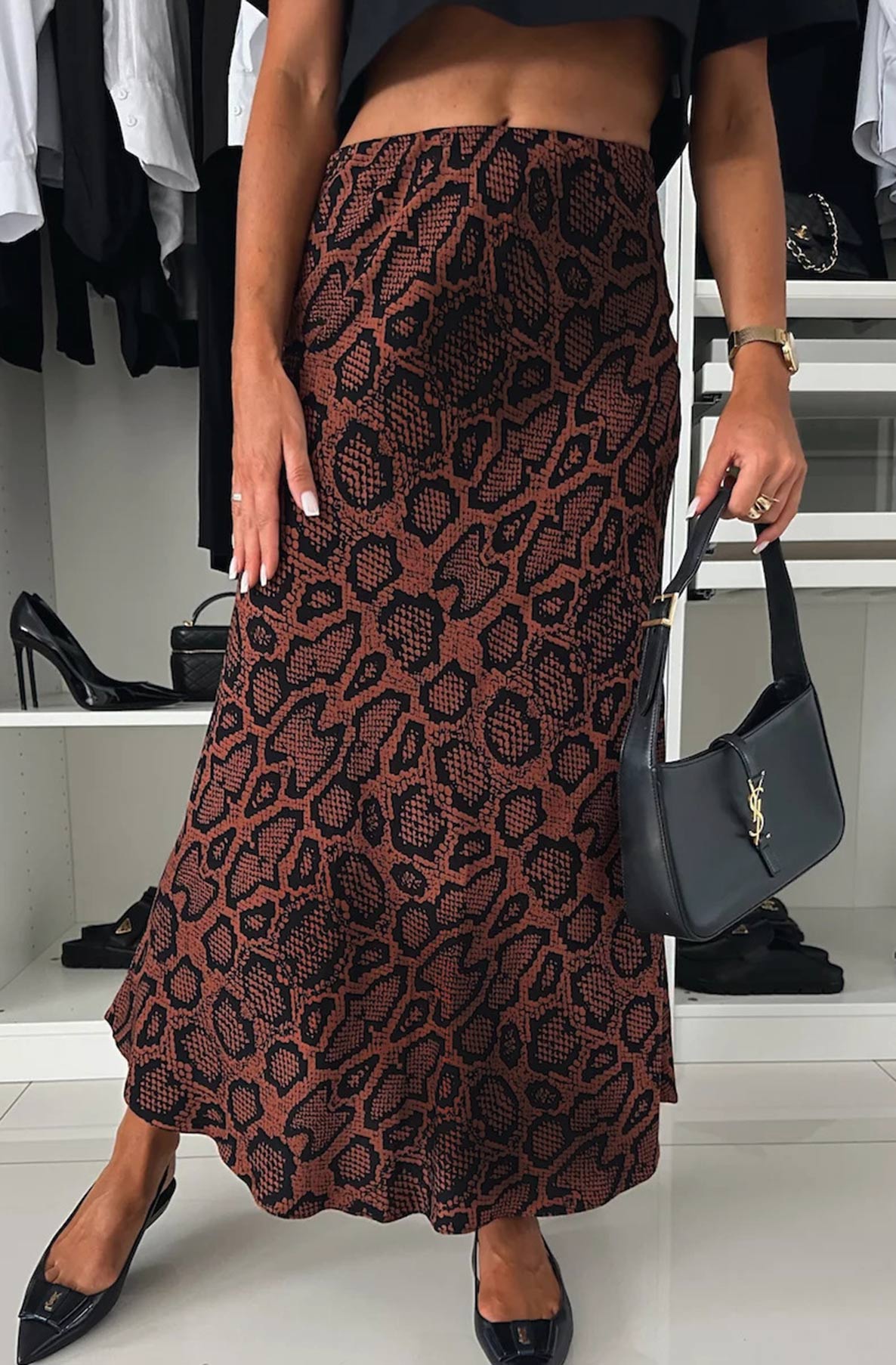 Satin Snake Print Midaxi Skirt