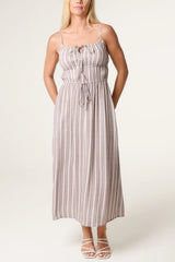 Pinstripe Double Tie Cami Dress Mocha