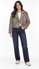 Double Breasted Suede Jacket Taupe