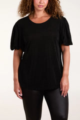 Glitter Lurex Ballon Sleeve Top Black