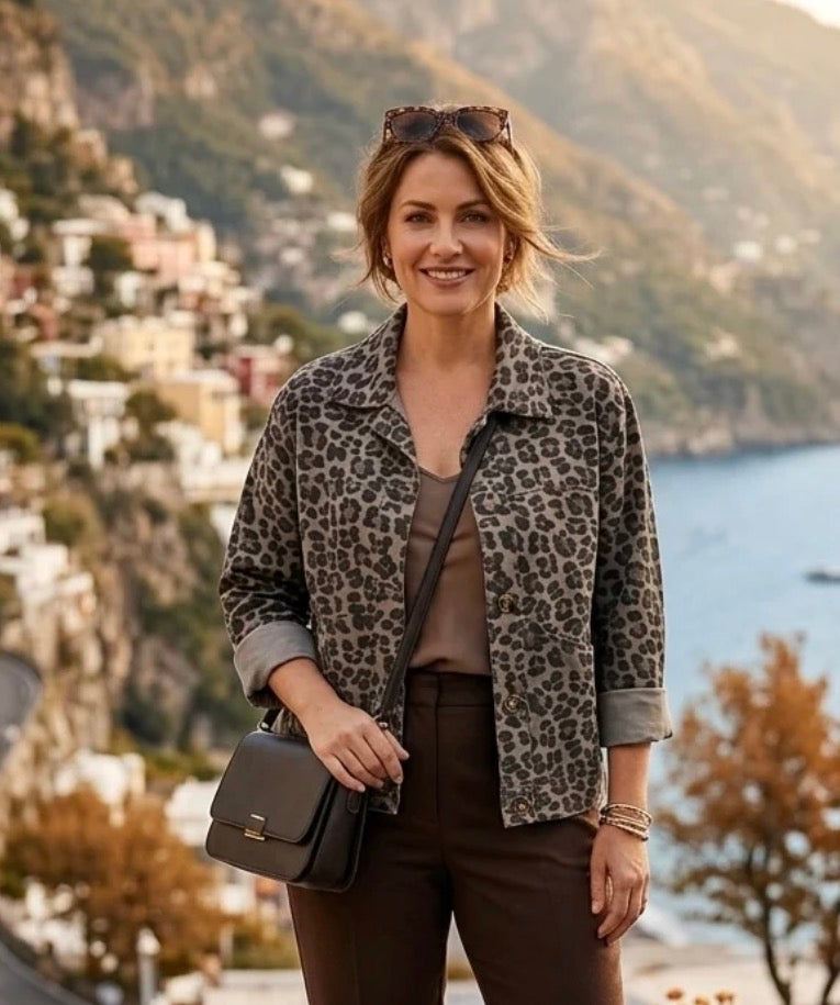 Leopard Print Ribbed Shirt Jacket Taupe