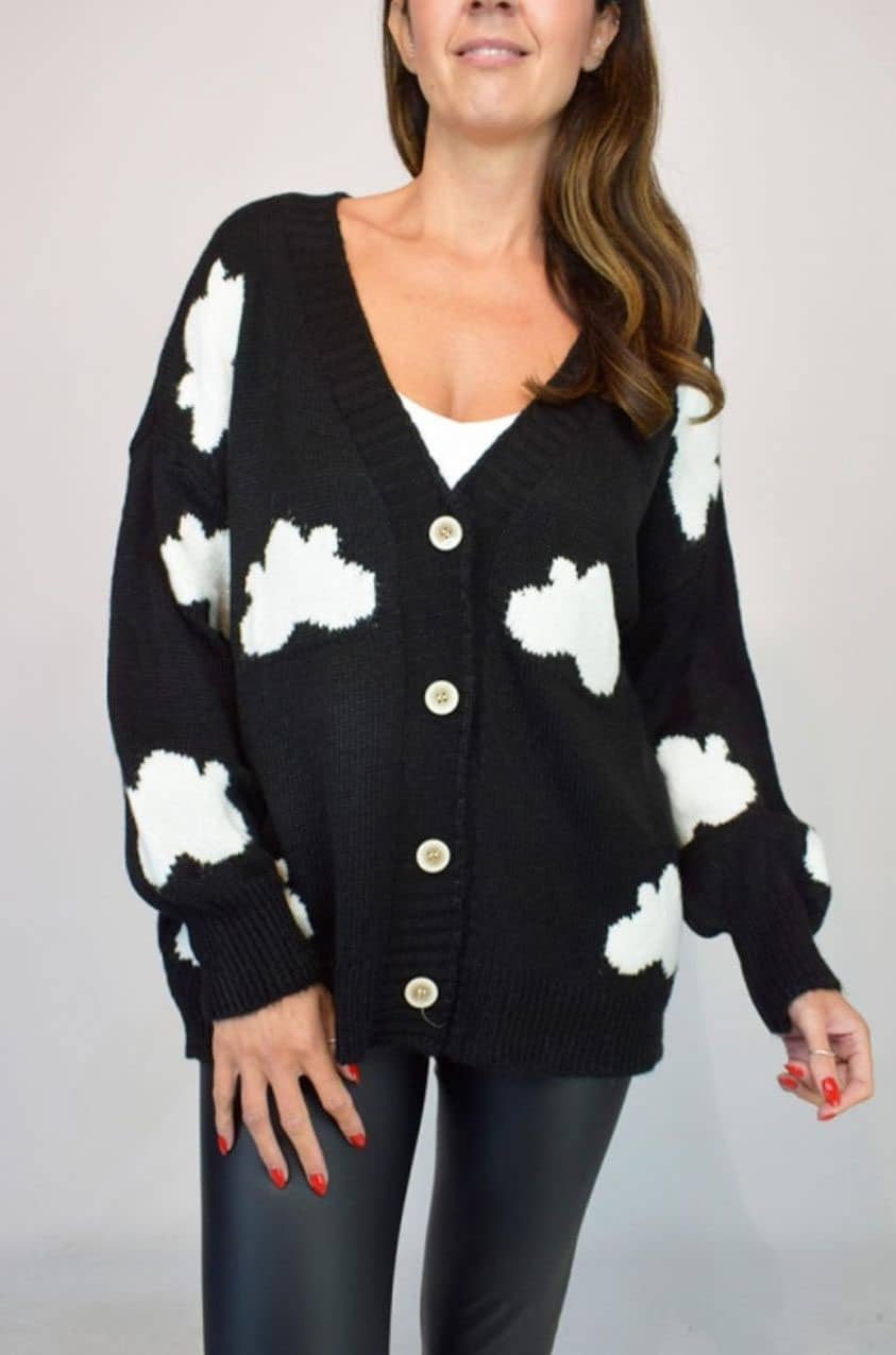 Cloud Print Button Front Italian Cardigan