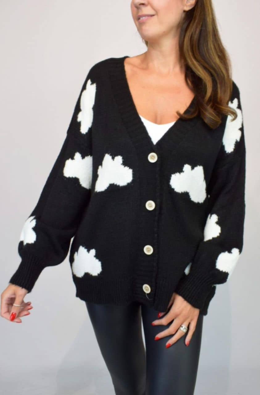 Cloud Print Button Front Italian Cardigan