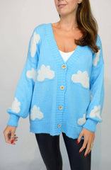 Cloud Print Button Front Italian Cardigan