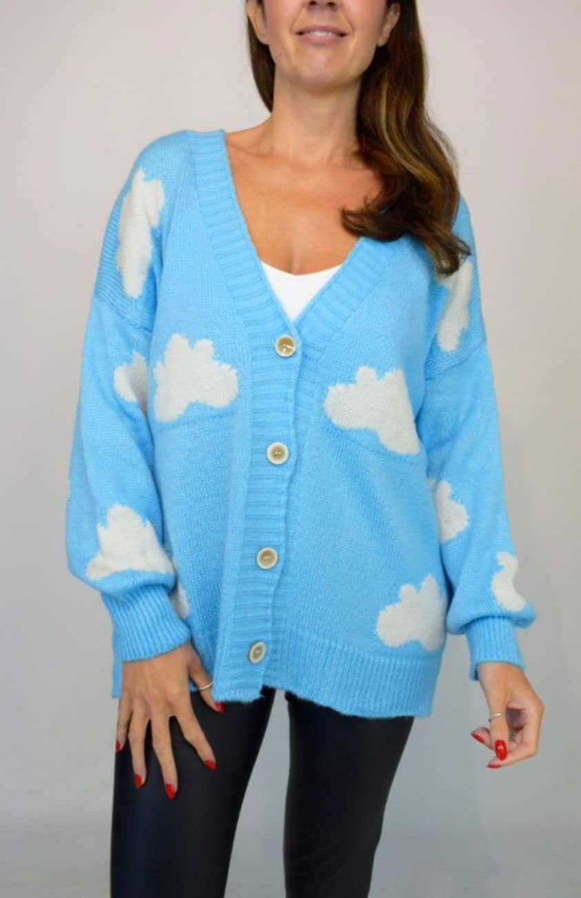 Cloud Print Button Front Italian Cardigan