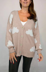 Cloud Print Button Front Italian Cardigan