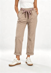 Paperbag Waist Trousers with Patterned Belt Stone