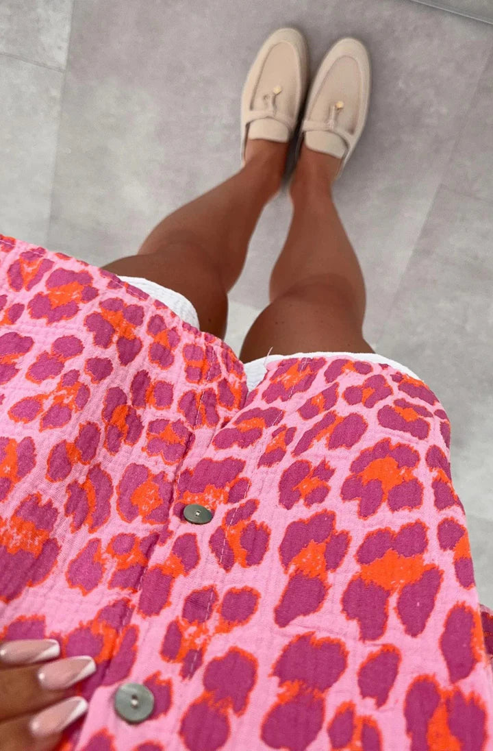 Pink and Orange Leopard Oversized Cotton Shirt