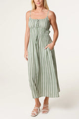 Pinstripe Double Tie Cami Dress Khaki