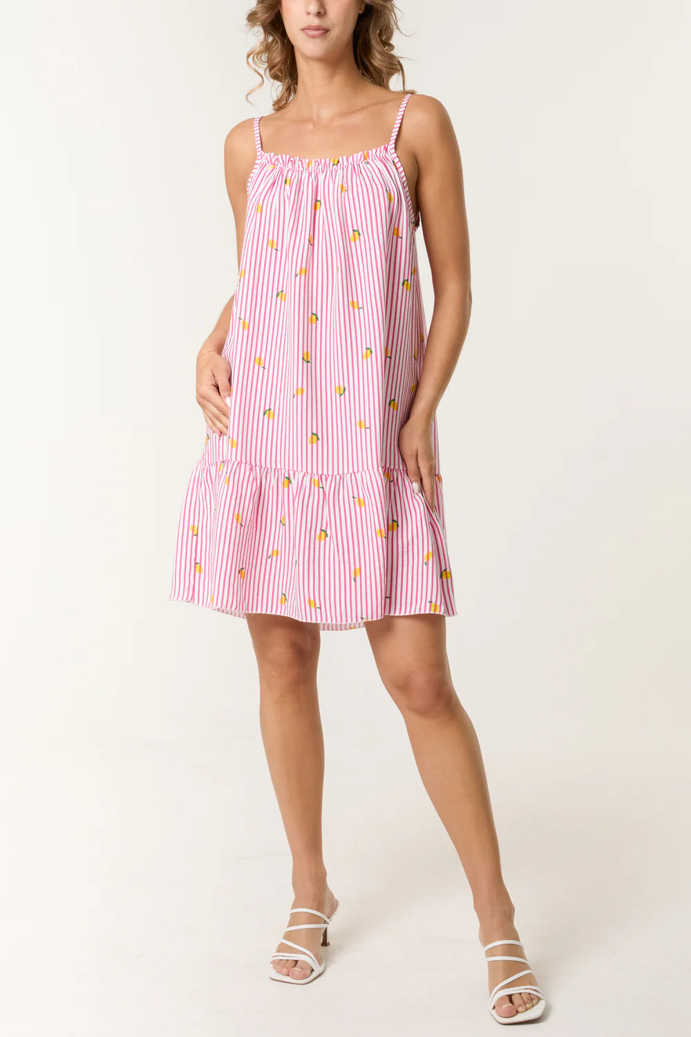 Lemons Striped Cami Dress Pink