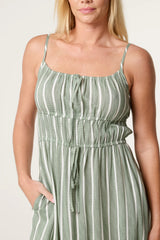 Pinstripe Double Tie Cami Dress Khaki