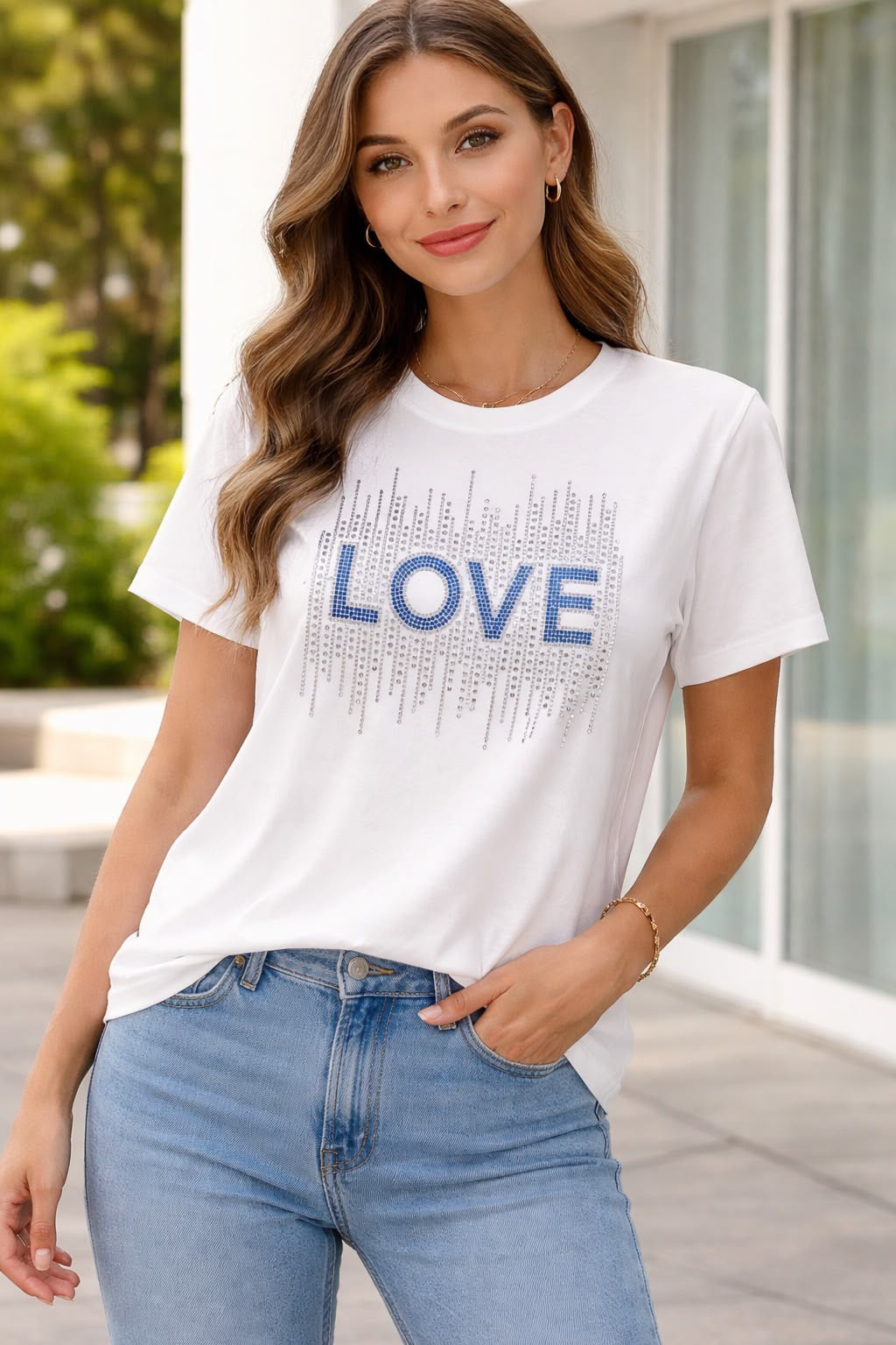 Diamanté Love Tee Blue