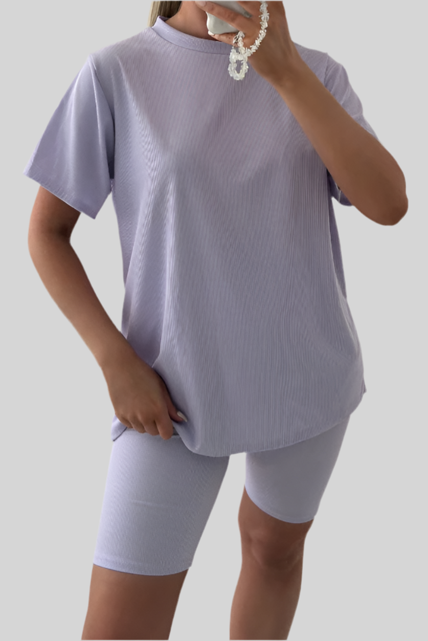 Oversized Ribbed T-Shirt and Cycling Shorts Co-Ord Set