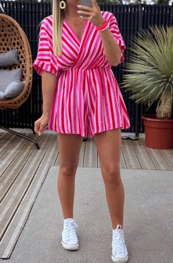 Pink Cotton Stripe Playsuit