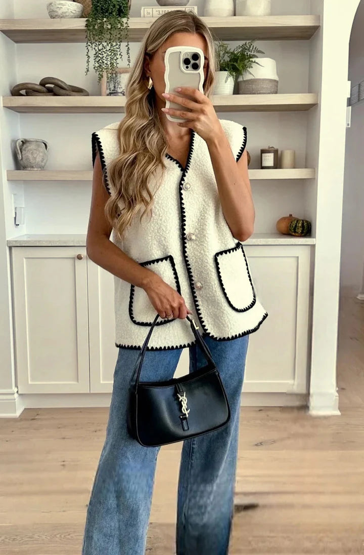 Cotton Boucle Waistcoat Cream