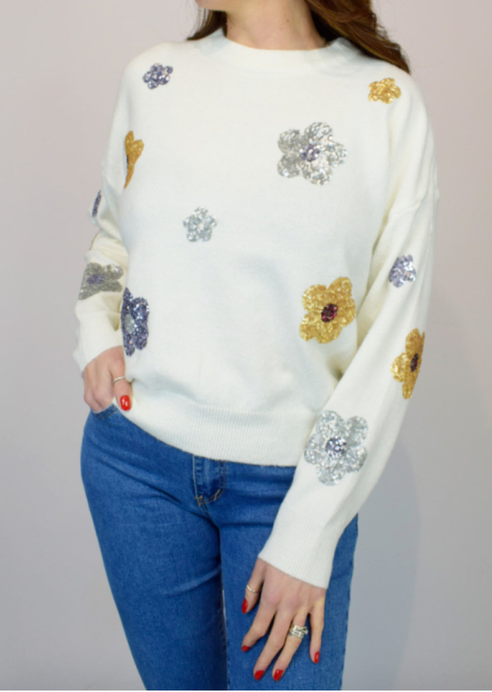 Sequin flowers Soft Knit Jumper