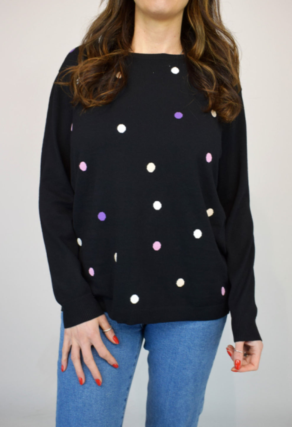 Coloured Spot Soft Knit in Black