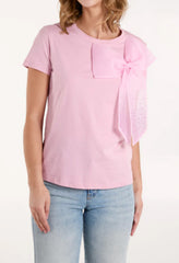 Embellished Bow Front T-Shirt Pink