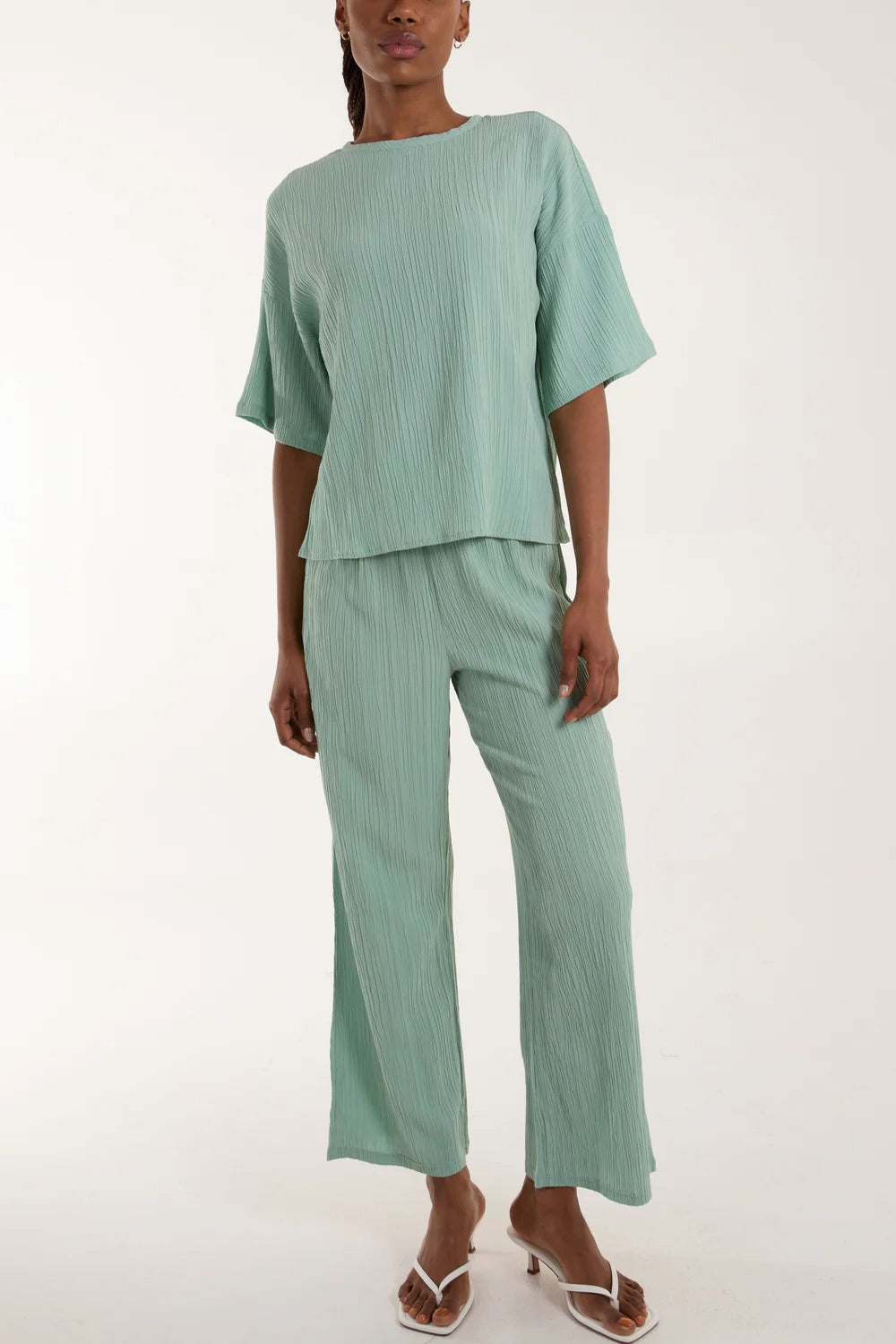 Plisse Button Back Co-ord Set Mint
