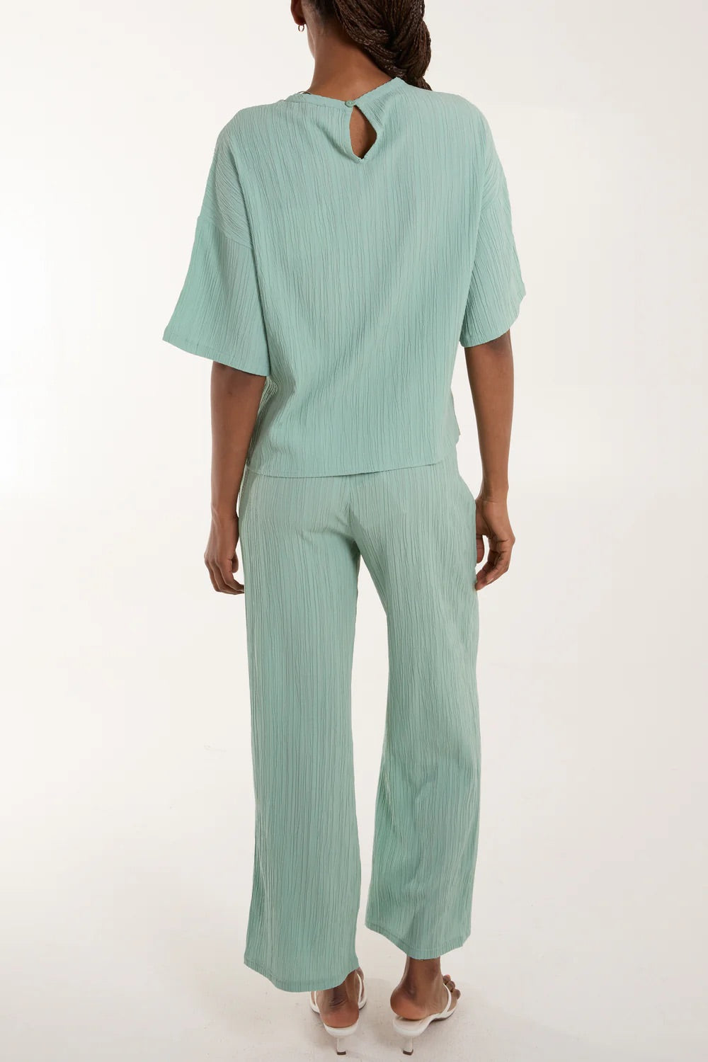 Plisse Button Back Co-ord Set Mint