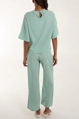 Plisse Button Back Co-ord Set Mint