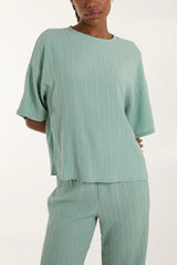 Plisse Button Back Co-ord Set Mint