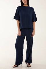 Plisse Button Back Co-ord Set Navy