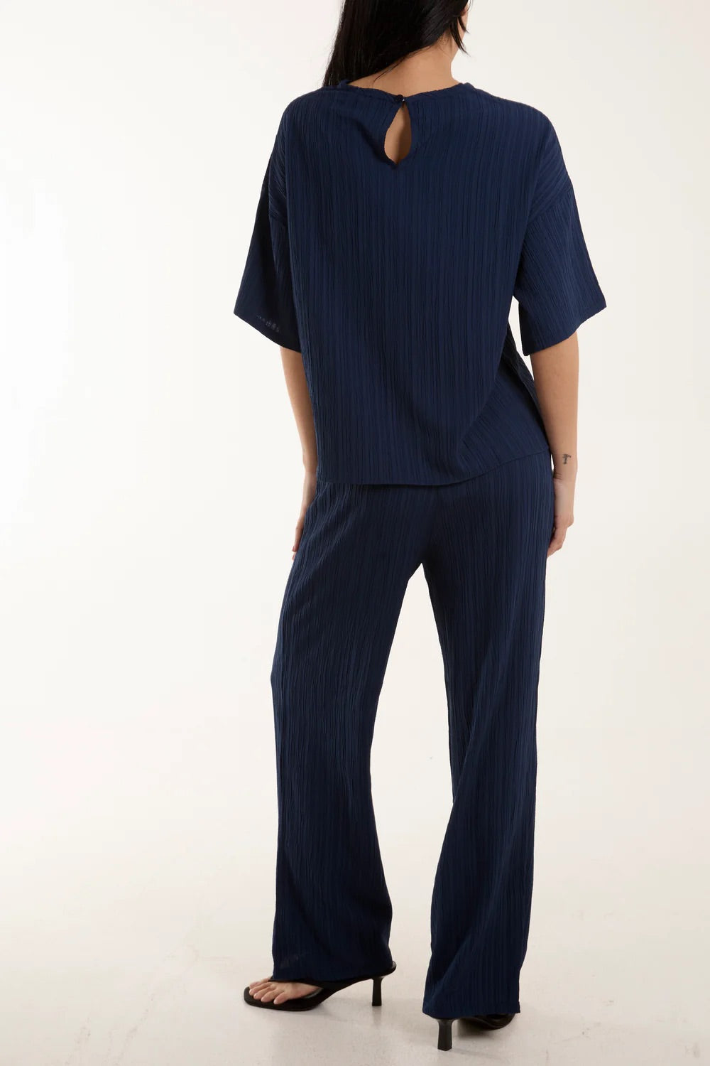 Plisse Button Back Co-ord Set Navy