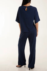 Plisse Button Back Co-ord Set Navy