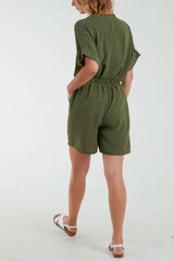 V-Neck Top and Shorts Co-Ord Set in Khaki