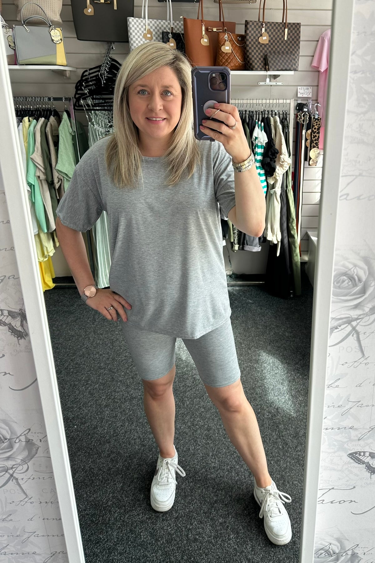 Oversized T-Shirt and Cycling Shorts Co-Ord in Grey