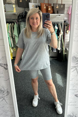 Oversized T-Shirt and Cycling Shorts Co-Ord in Grey