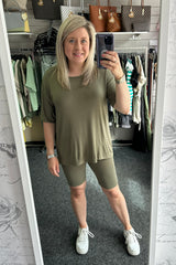 Oversized T-Shirt and Cycling Shorts Co-Ord in Khaki