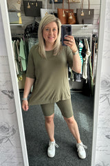 Oversized T-Shirt and Cycling Shorts Co-Ord in Khaki