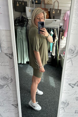 Oversized T-Shirt and Cycling Shorts Co-Ord in Khaki