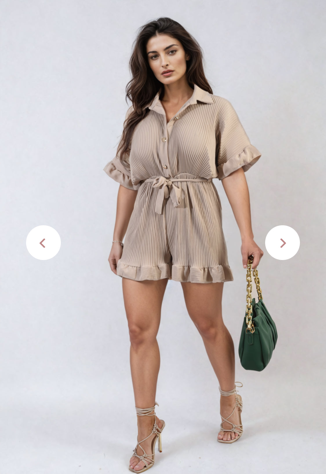 Pleated Frill Playsuit in Stone
