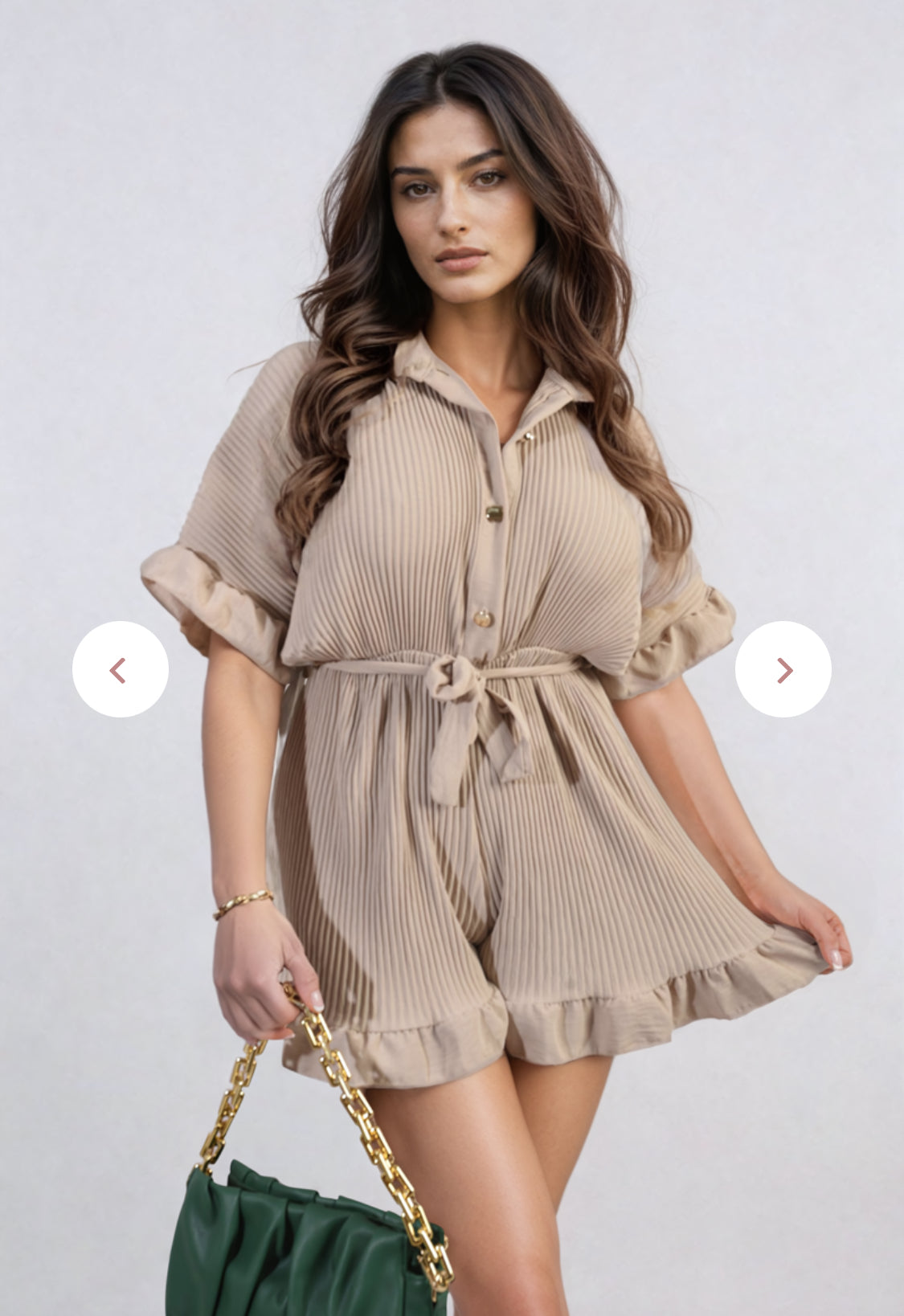 Pleated Frill Playsuit in Stone