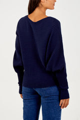 Batwing Ribbed Knit Jumper Navy