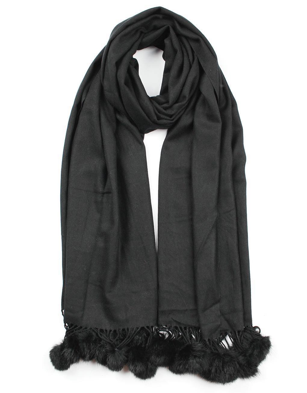 Cashmere Scarf with Pom Poms