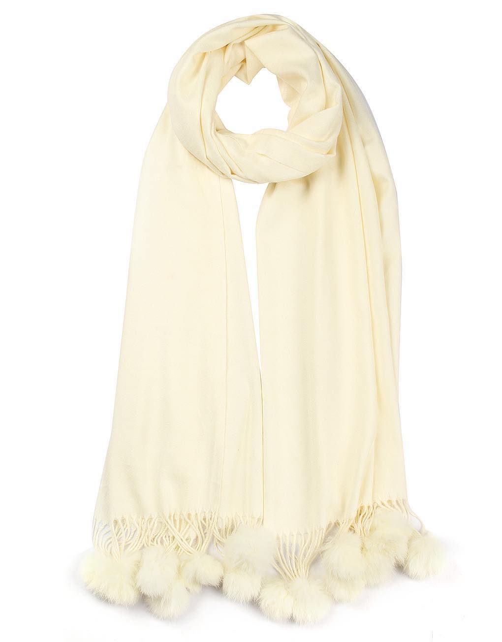Cashmere Scarf with Pom Poms